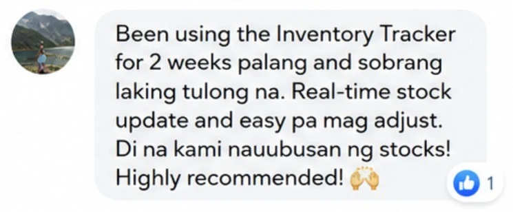 Buyer message: 2 weeks using Inventory Tracker, real-time stock update