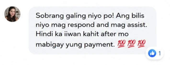 Buyer message praising fast response and after-sales assistance