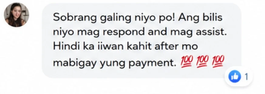 Buyer message praising fast response and after-sales assistance